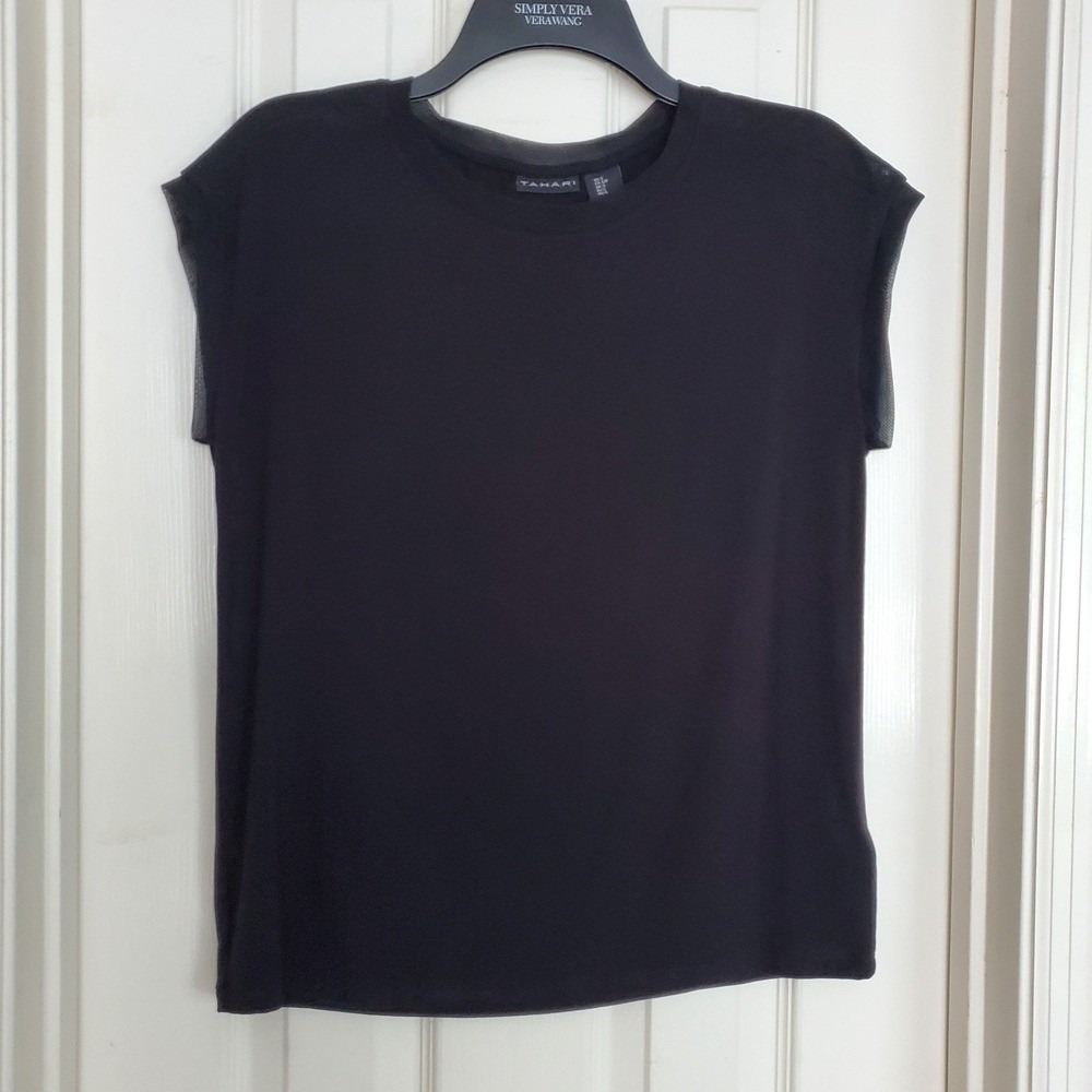 Tahari Black Dressy Career Mesh Sleeve Elevated Basic Sm‎